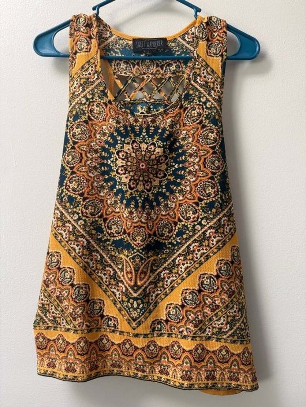 Sweet Wanderer Boho Mandala Tank Top Small Festival Tribal Medallion Print